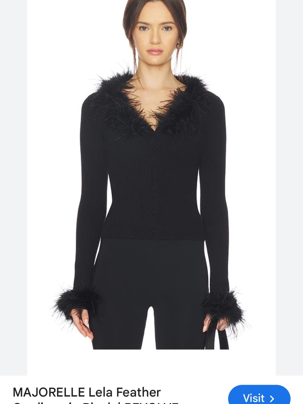 MAJORELLE Lela Feather Cardigan In Black Size S Penny Lane Crop